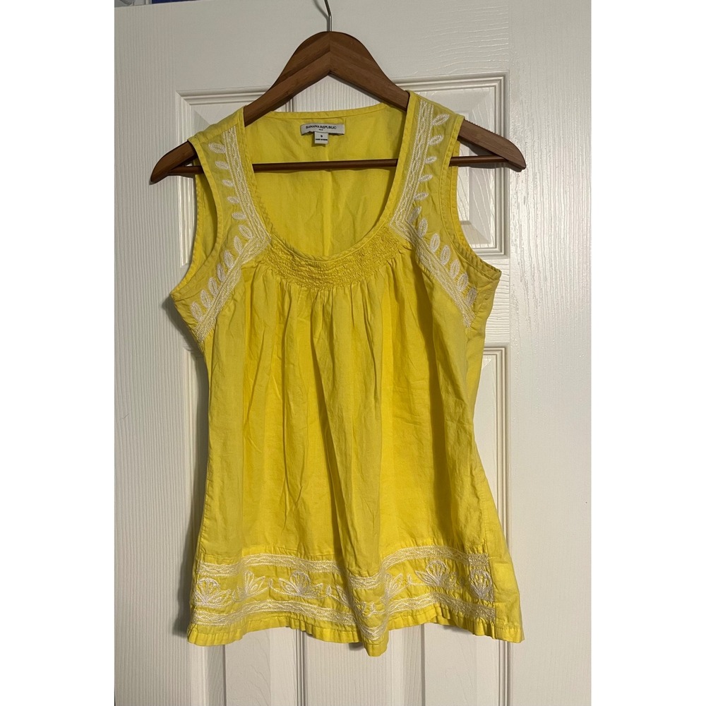Banana Republic Yellow Sleeveless Embroidered Cotton Tank Top S. NWOT